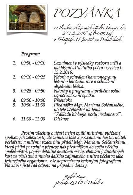 Členská schůze spolku 27. února 2016